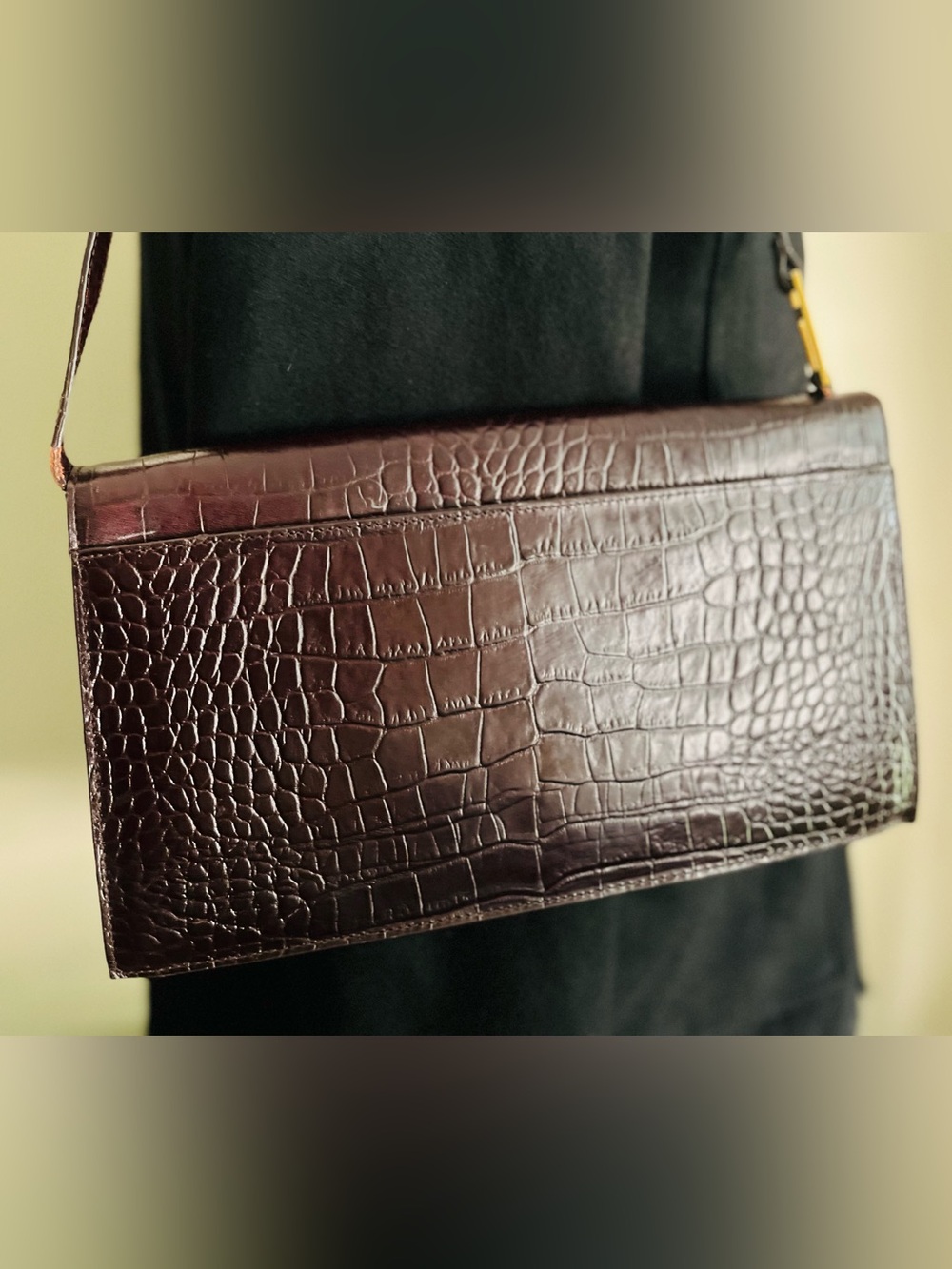Vintage Y2K leather croc embossed envelope hobo bag in brown